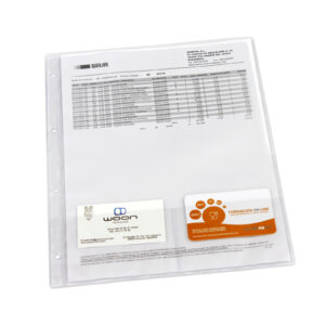 Subcarpeta de PVC para A4 abierta arriba y medio lateral con tarjeteros y agujeros