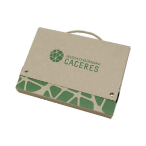 Maletín para A4 de cartón reciclado con 2 broches y asa de cuerda